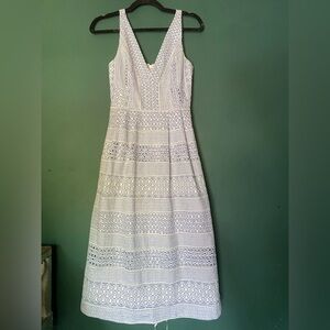 Antonio Melani 100% Cotton Blue/White Stripe Sleeveless Eyelet Midi Dress Size 2